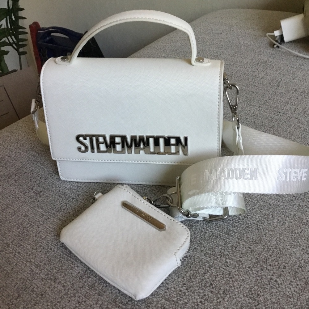 Steve Madden White Top-Handle Satchel with Branded Strap